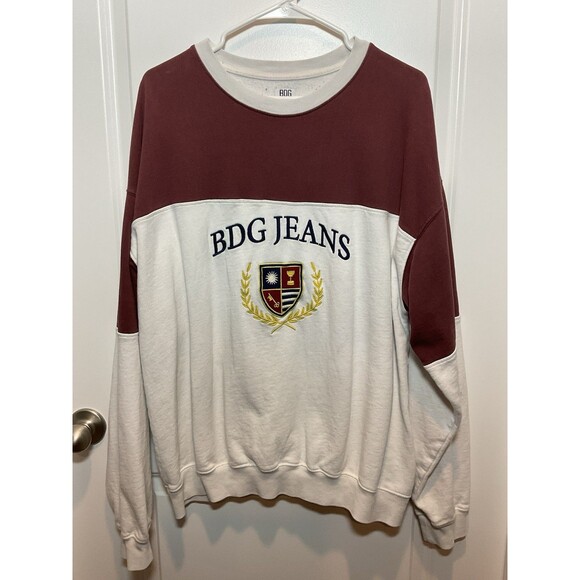 Mens Vintage BDG Jeans Sweatshirt Medium Urban Outfitters Y2K Crewneck Maroon - Picture 1 of 10